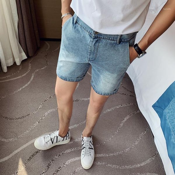 

2020 new denim shorts men's blue short jeans slim stretch waist retro mid waist shorts men's casual fashion denim1