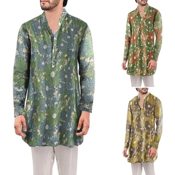 

men's casual shirts incerun men vintage long sleeve v neck shirt flower printed loose breathable blouse man style streetwear 5xl, White;black