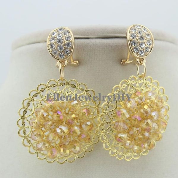 

hoop & huggie champagne crystal earrings nigerian beads statement bridesmaid w11466, Golden;silver
