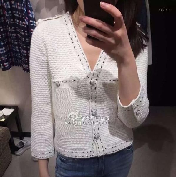 

wholesale-2016 new winter beauty fashion pearl beaded v-neck temperament knitted cardigan coat1, White;black