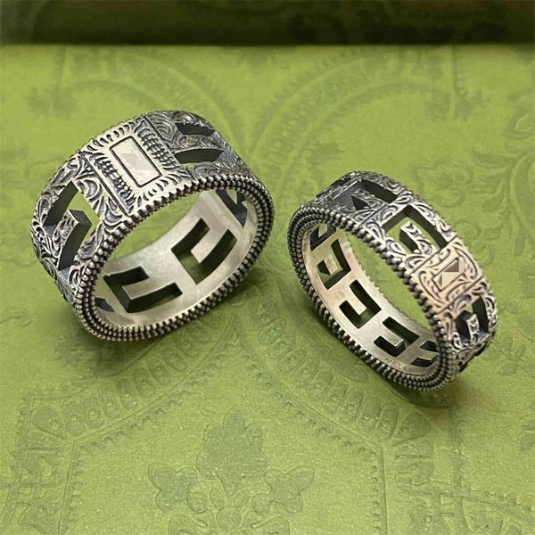 

iter square hollow ring s925 silver ring for men and women, Golden;silver