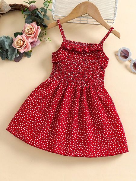 

baby confetti heart print shirred ruffle trim cami dress she, Red;yellow