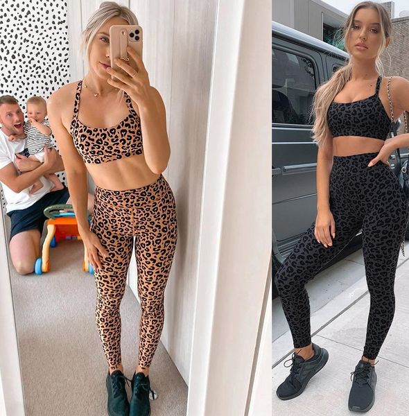 

fashion designer seamless tracksuits yoga sports outfits womens two piece set bra leopard leggings gym suit fitness sportwear plus size clot, Gray