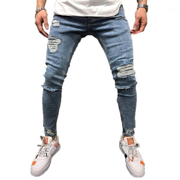 

jeans men hole sknny denim pants casual jogger men clothing jeans male long pants trousers pencil1, Blue