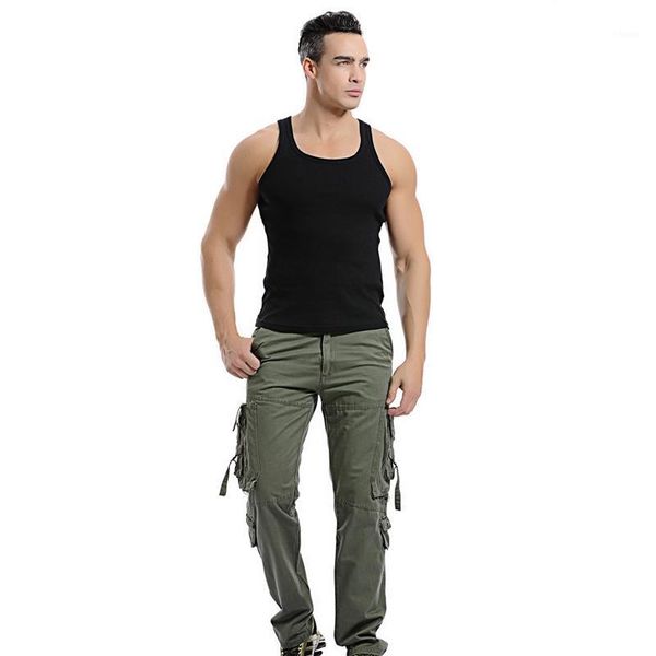 

fashion 2016 multi-pocket solid mens cargo pants plus size men trousers 28-40 cyg701, Black