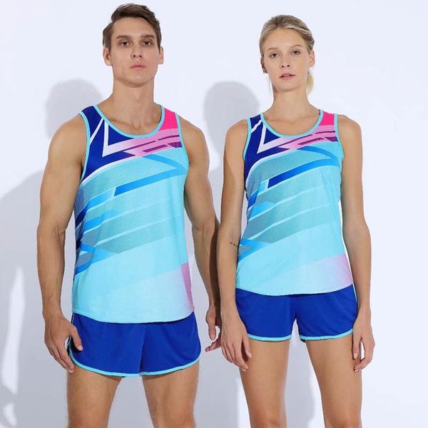 

track and field sportswear shorts and vest running sets for men women marathon running suit clothes short fitness homme, Black;blue