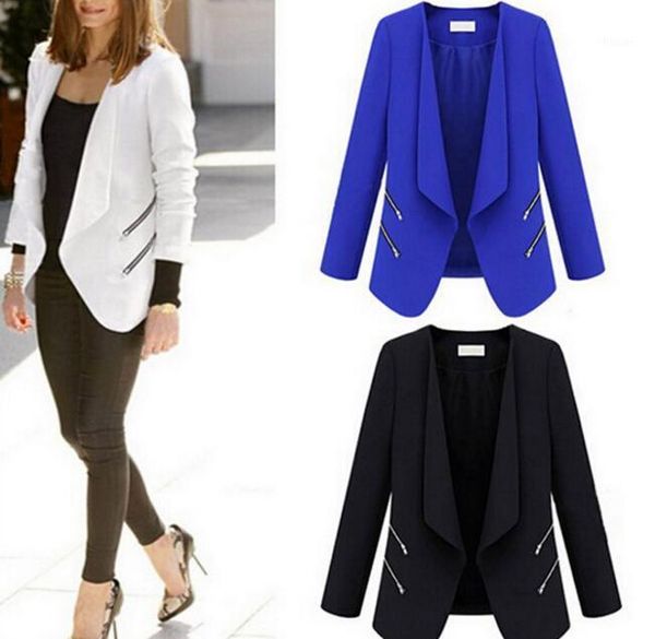 

women blazer 2019 spring autumn personalized zipper pocket ladies blazer office lady jacket femmale1, White;black
