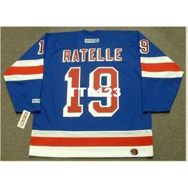 

121s #19 jean ratelle new york rangers ccm retro away hockey jersey or custom any name or number retro jersey, Black
