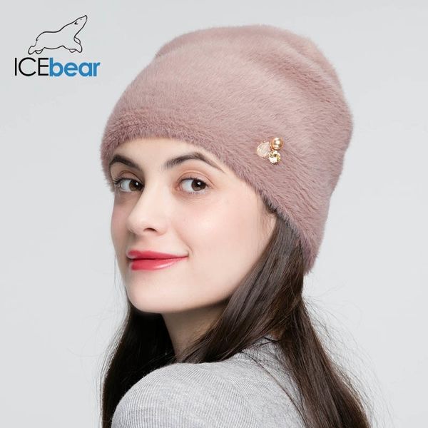 

icebear winter hats for women imitate wool thick bonnet for female rhinestone cap new skulls beanies e-mx19116 y200102, Blue;gray