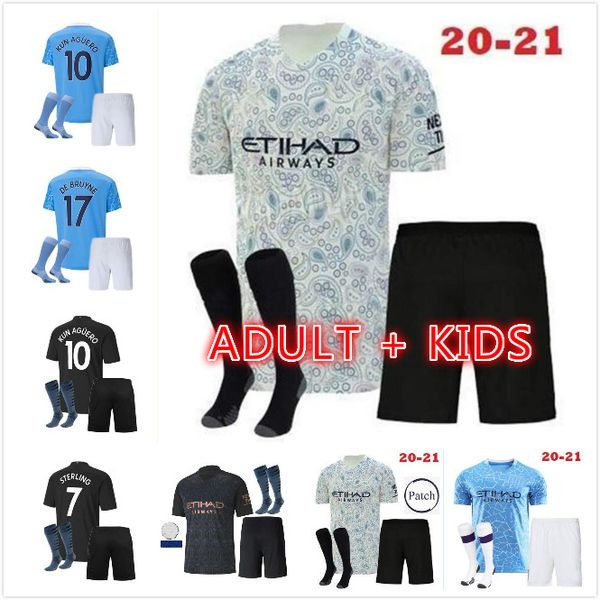 

kit 2020 2021 thailand sterling de bruyne kun aguero away 20 21 man soccer jersey city football shirt men sets uniforms, Black;yellow