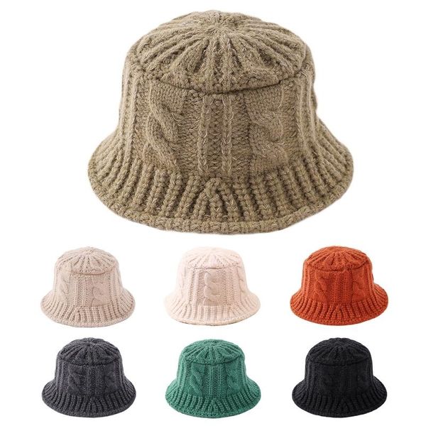 

wide brim hats women winter chunky cable knit bucket hat solid color twist stripe fisherman cap q1qa, Blue;gray