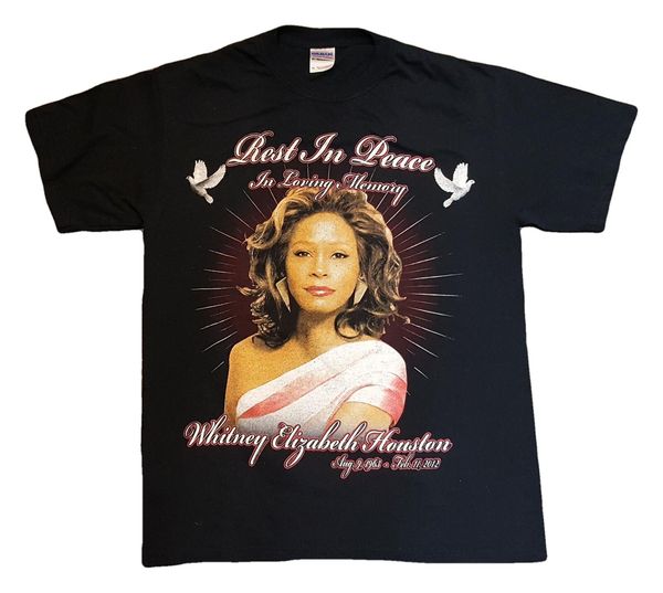 

whitney houston in loving memory memorial black 2 sided 2012 mens m round neck crazy tee hoodie designers t shirts sweatshirt