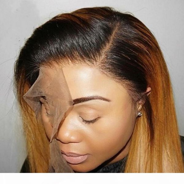 

1b 27 ombre wigs glueless lace front short bob wigs straight malaysian full lace human hair wigs, Black;brown