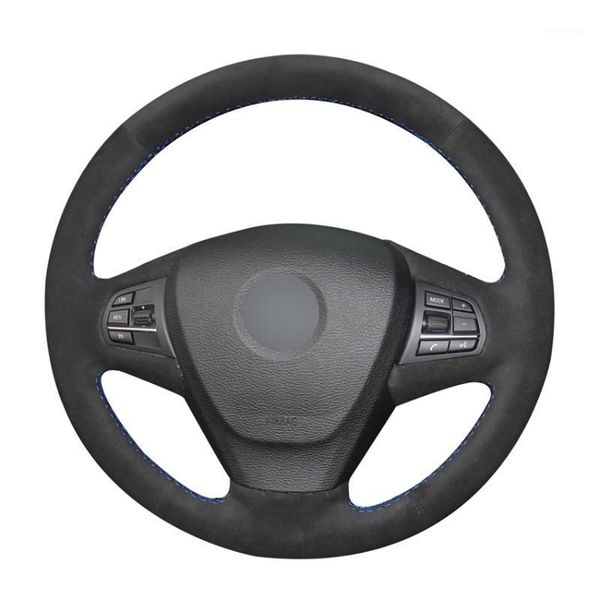

hand sew black suede car steering wheel cover for f25 x3 2011-2017 f15 x5 20141