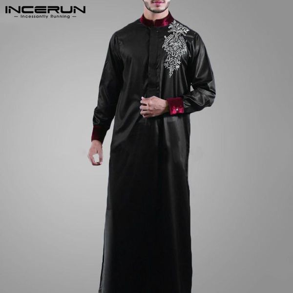 

casual stand collar arabic dashiki robes mens saudi style printed robes vintage long sleeve jubba thobe islamic clothing incerun, Red