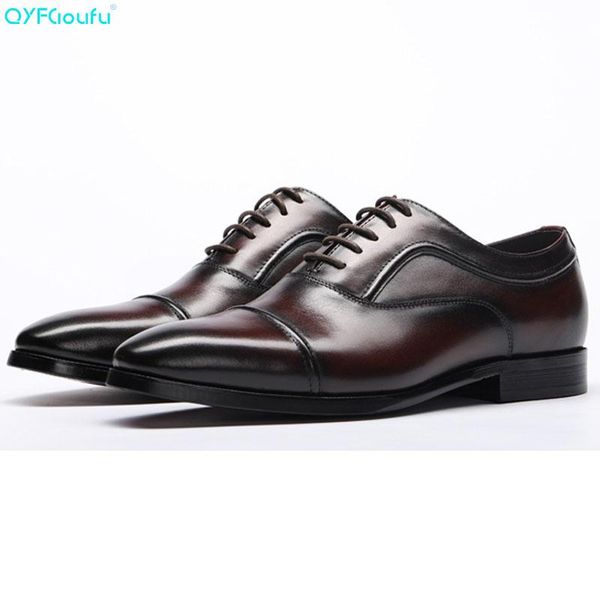

qyfcioufu brand business mens fashion dress shoe genuine leather black wine red italian designer fingertip cap shoe