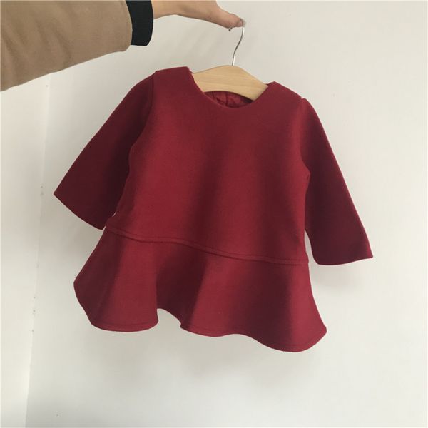 

sle chenchen girls' autumn and winter cloth new foreign woolen drs thickened 1-5 years old red woollen children's skirt, Red;yellow