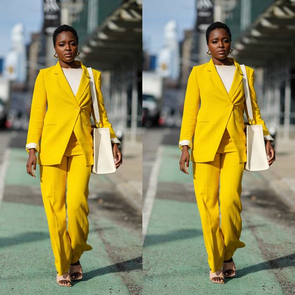 Abiti gialli Street Power per le donne Gli invitati al matrimonio indossano taglie forti Smoking da lavoro formale da donna 2 pezzi da ufficio (giacca + pantaloni)