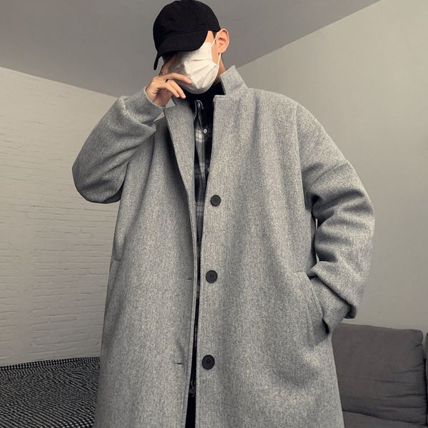 

2021 autumn new winter pure fine long wool coat lapel male youth wear 6thp, Tan;black