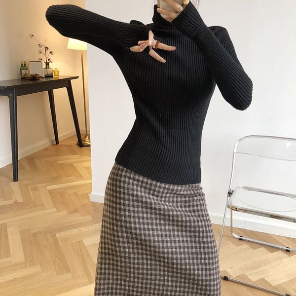 

2021 new autumn turtleneck slim long sleeve warm sweater pure color winter women pullovers pull femme p38l, White