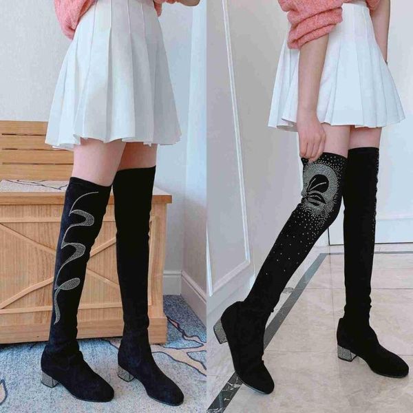 

boots over knee thigh high women bling crystal decor slim winter, Black