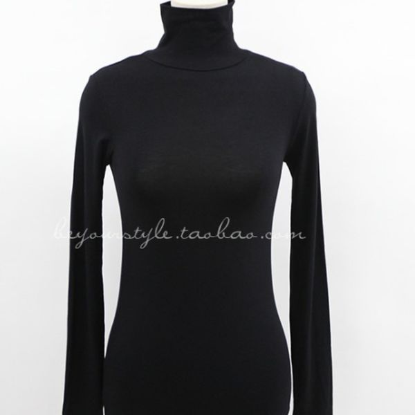 

new spring lady black solid red turtleneck slim fit tee women highstreet casual long sleeve tshirt female girl t shirt, White