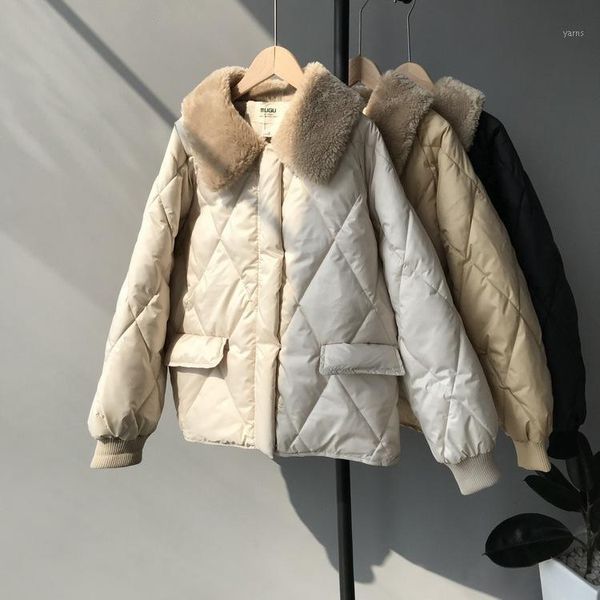 

2019 winter new fur lapel cotton jacket thick warm small cotton coat women1, Black