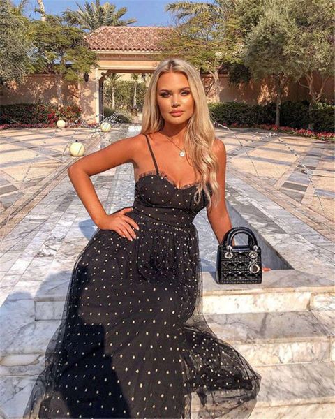 

mesh sling ins wave dot women's dress, Black;gray