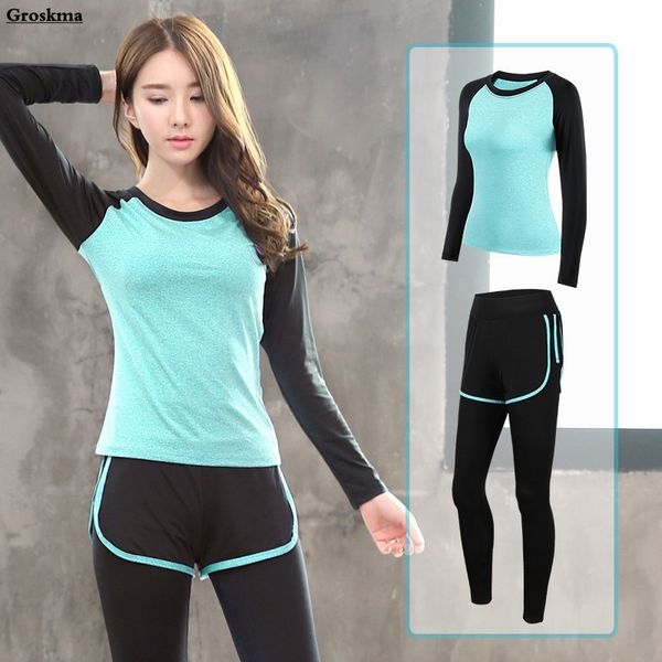 

quick dry women sportswear two piece set yoga t shirt+pants fitness gym patchwork suit womens outdoor clothing workout sets t200424, Gray