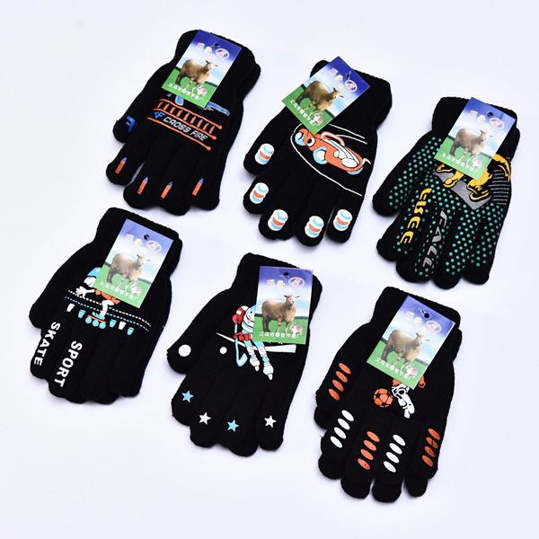 

black novelty cartoon keep warm winter children upset students cycling autumn gloves hand glove mermey knitted for boys, Blue;gray
