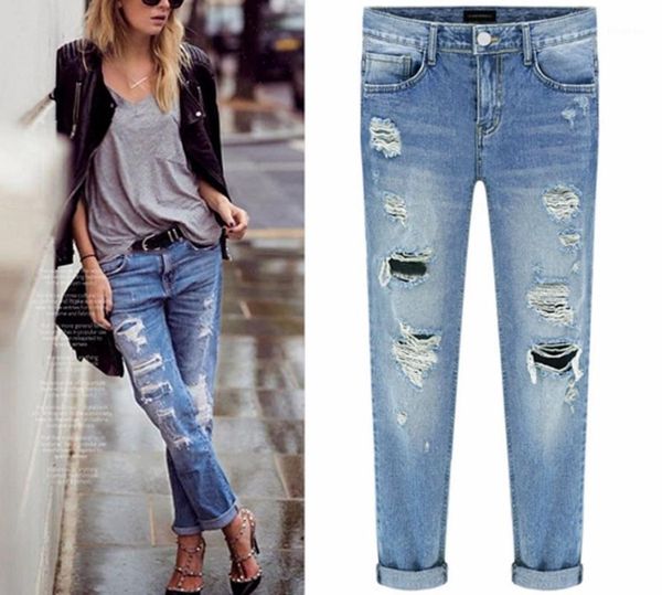 

women's jeans starlist loose straight softener bleached zipper mid distressed vintage demin pants light bottom1, Blue