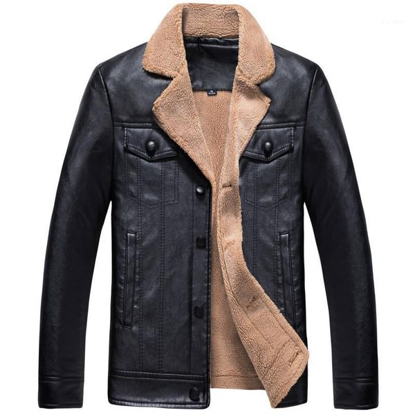 

m-4xl plus velvet leather jacket for man winter 2021 new fashion warm leather jacket men solid stand collar plus size coat mens1, Black