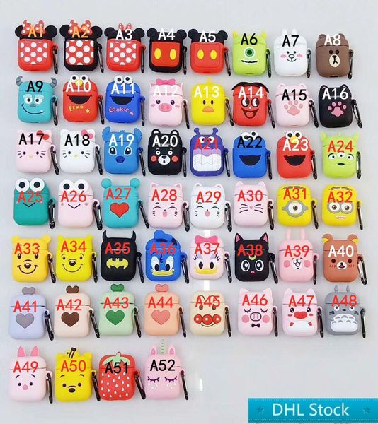 

dhl stock, 54 cute 3d cartoon headset bags with key chain, suitable for ap tpu, suitable for ap 2 ap3 wireless earplug tpu