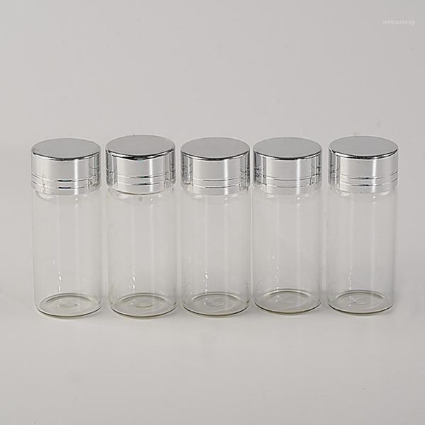 Bottiglie di stoccaggio Vasetti All'ingrosso- Tappo a vite in vetro da 10 ml Coperchio in alluminio argento Fiale vuote Sigillatura Mason 100pcs1
