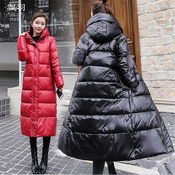 

90% white duck down jacket 2020 women winter jacket long thick coat for women hooded down parka warm female clothes waterproof, Black