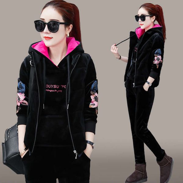 

plush sports suit women autumn winter 2020 new fashion thickened velvet sweater women's casual wear three piece set, Gray