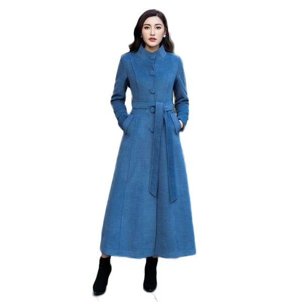 

2020 autumn winter women's wool coat female thick warm cashmere woolen jackets lady adjustable waist belt x-long outerwears m156, Black