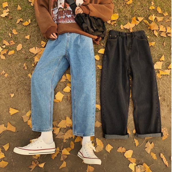 

spring autumn recommended black jeans men casual jeans simple loose straight trousers male blue pants  2xl 201111
