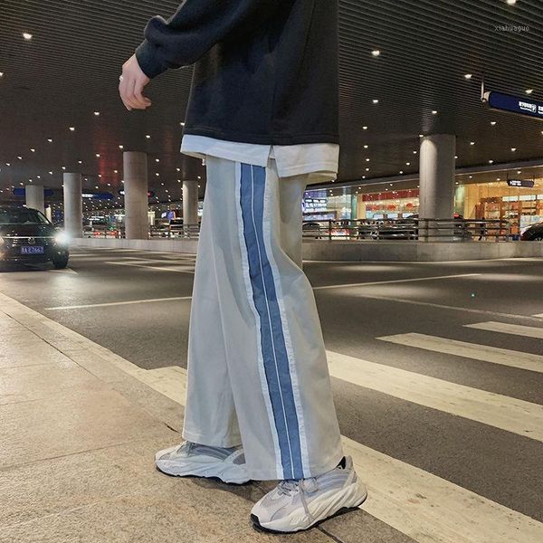 

2020 autumn young men's straight tube sagging loose korean fashion splicing sports wide leg casual pants size m-3xl1, Black