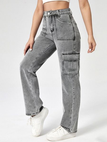 

high waist cargo jeans u1yy#, Blue