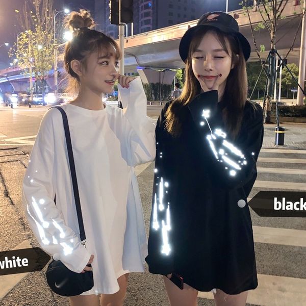 

reflective long sleeve for women's 2019 korean students' loose t-shirt t-shirt bf languid style nzxjy, White