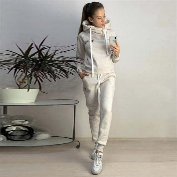 

sfit 2020 новая осень зима женщины наборы tracksuit женские с длинным рукавом пуловер куртки и штаны из двух частей установить теплые костюм, Gray