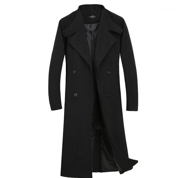 

2020 autumn and winter new mens solid color casual business woolen coats / mens high-end brand slim long woolen coat male jacket1, Black