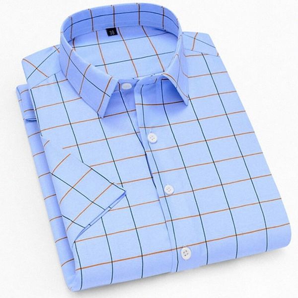 

men's shirt plaid button down collar daily print short sleeve blue 42fn#, White;black