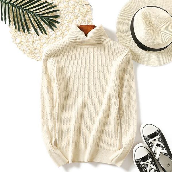 

2020 new fashion solid turtleneck korean long sleeve knitwear pullover sweater for women 1731, White;black