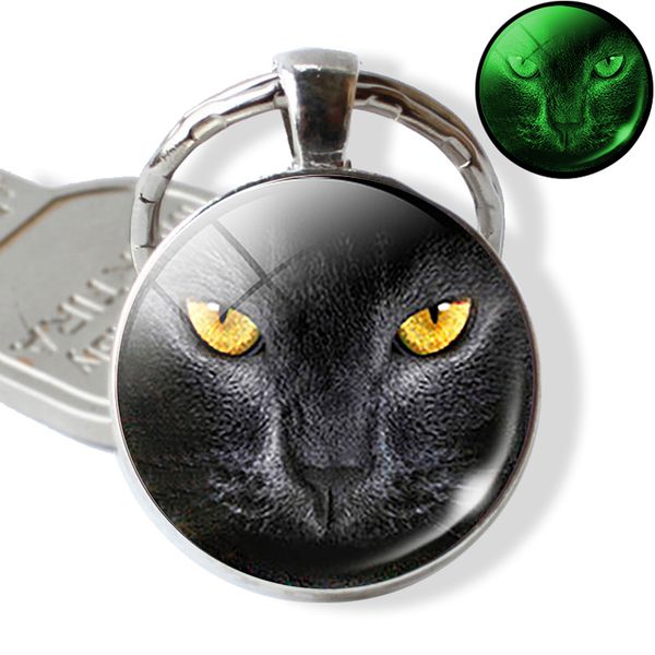 

luminous key rings black cat eyes key chain cabochon glass p keychain keyring glow in the dark, Silver