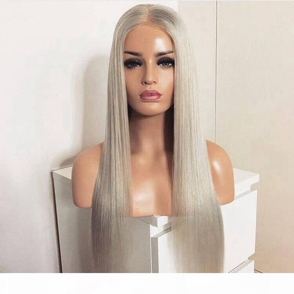 

simulation human hair grey hair wigs long natural gray white silver brazilian lace front wig synthetic hairfor women african, Black