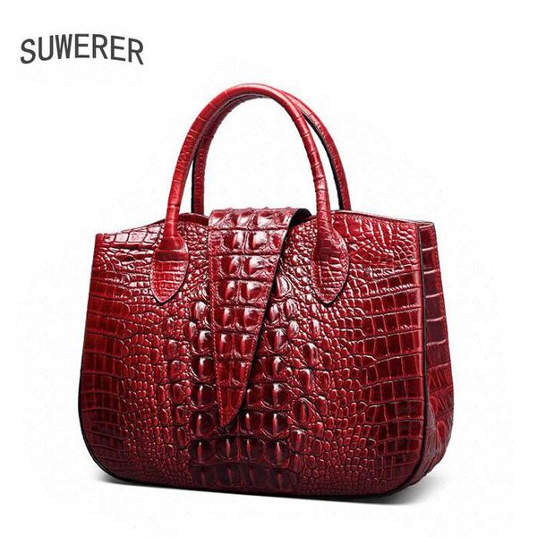 

suwerer superior cowhide women genuine leather bags luxury women handbags fashion crocodile pattern tote leather bag