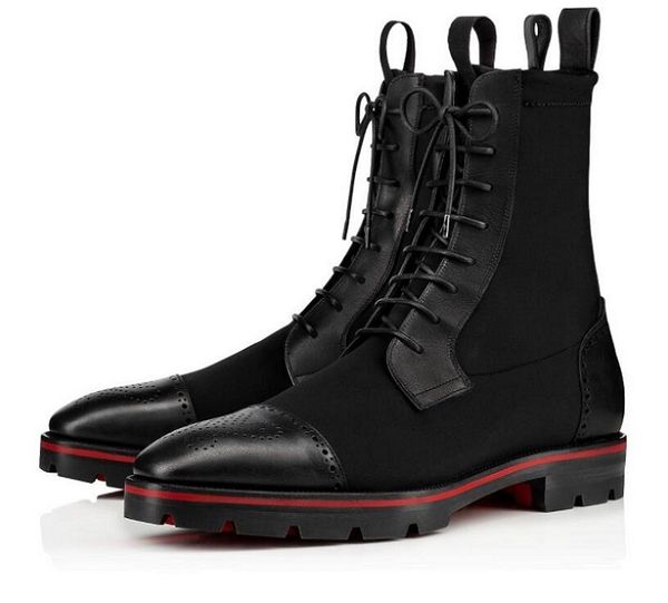 

elegant winter sockroc black calf leather wax red bottom ankle boots men's booty lug sole red sole combat booties large size 38-46