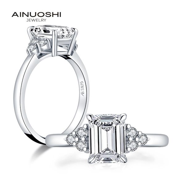 AINUOSHI Trendy 925 Sterling Silber 1,5 CT Smaragdschliff Ring Verlobungssimulation Diamant Hochzeit Silber Ring Schmuck Geschenk Y200107